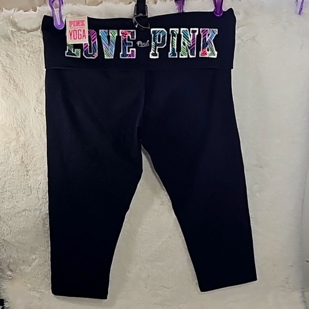 Pink Victoria's Secret Yoga Foldover Crop Leggings Size Medium